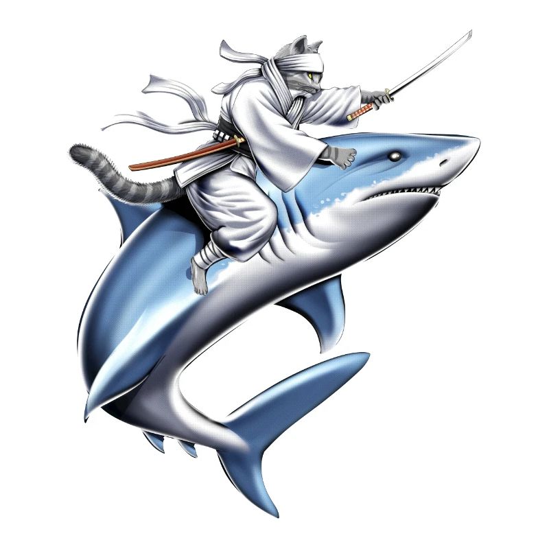 Chat Ninja Équitation Requin