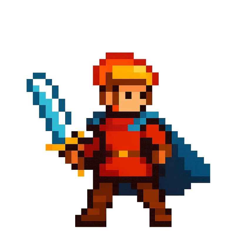 Pixelritter mit Schwert und Cape