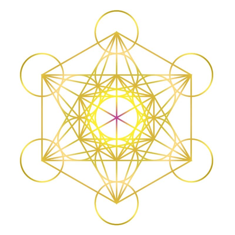 Cube de Metatron en or avec un centre rose