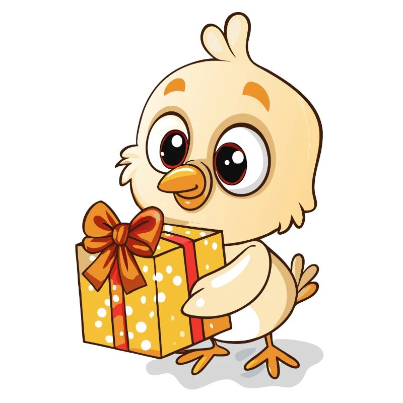 Cute chick unwraps gift