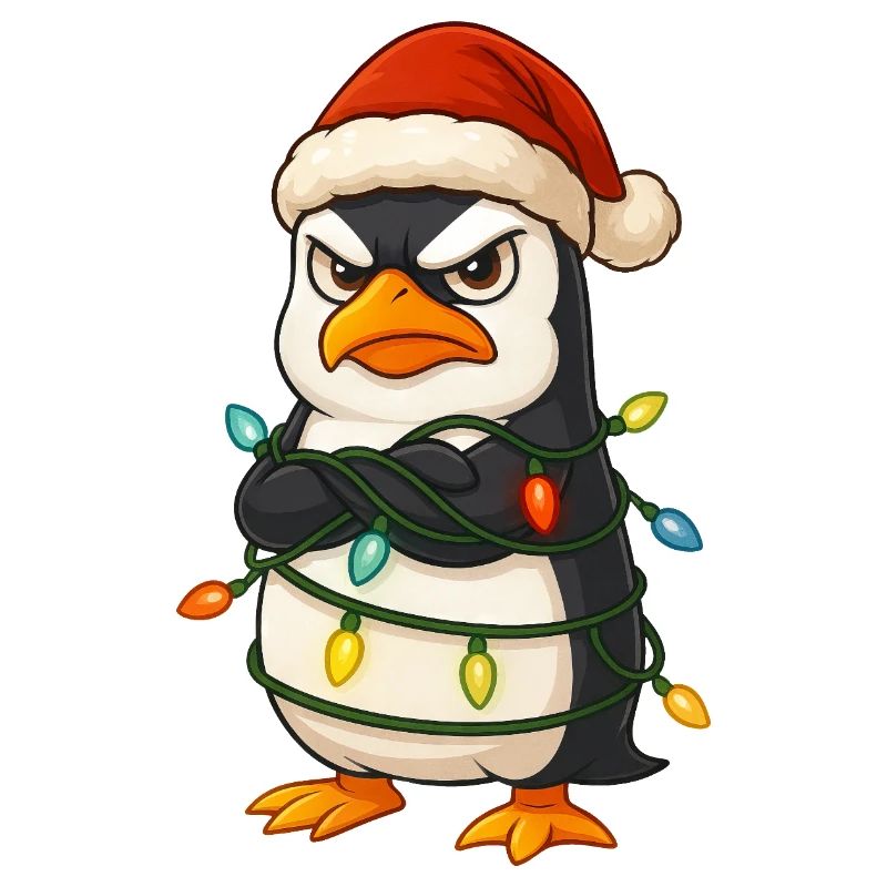 Grumpy Penguin Christmas Santa Hat Lights