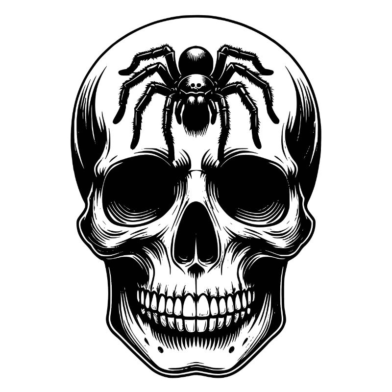 Skull with large spider on the forehead
