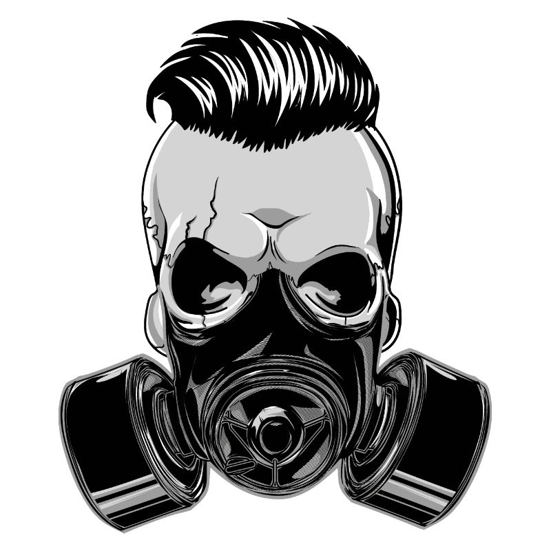 Cranio di teschio hipster con maschera antigas