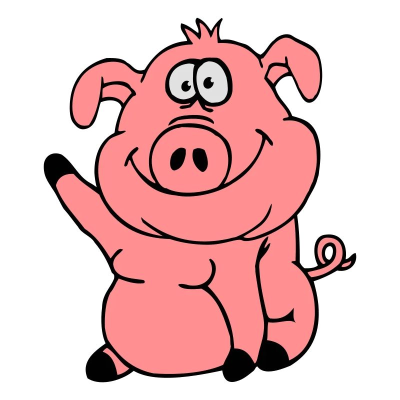 Cute cartoon comic pig waves friendly