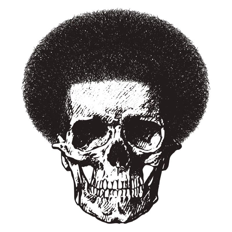 Schädel mit Afro-Frisur.