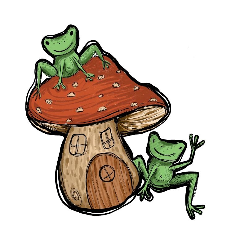 Grenouilles avec maison de champignons doux