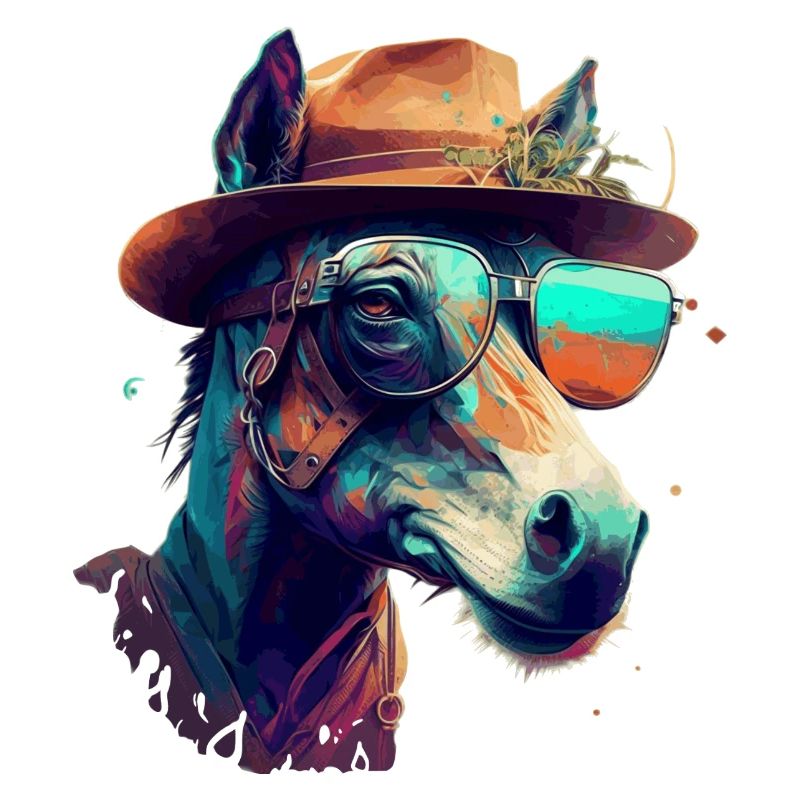 Ein lustiger Esel oder Maultier mit Brille und Hut