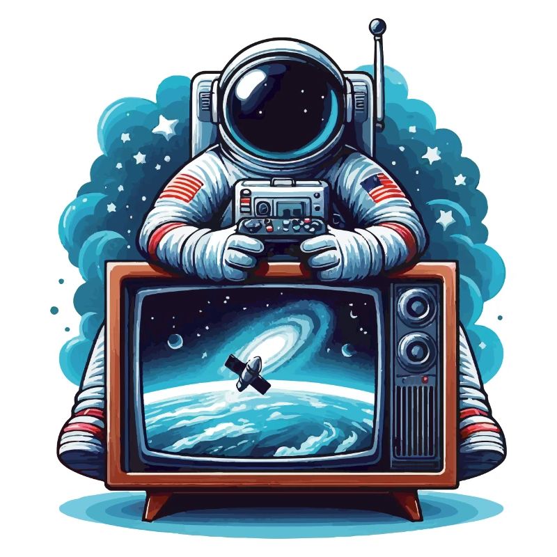 Astronaute devant la télévision cadeau de l’espace extra-atmosphérique