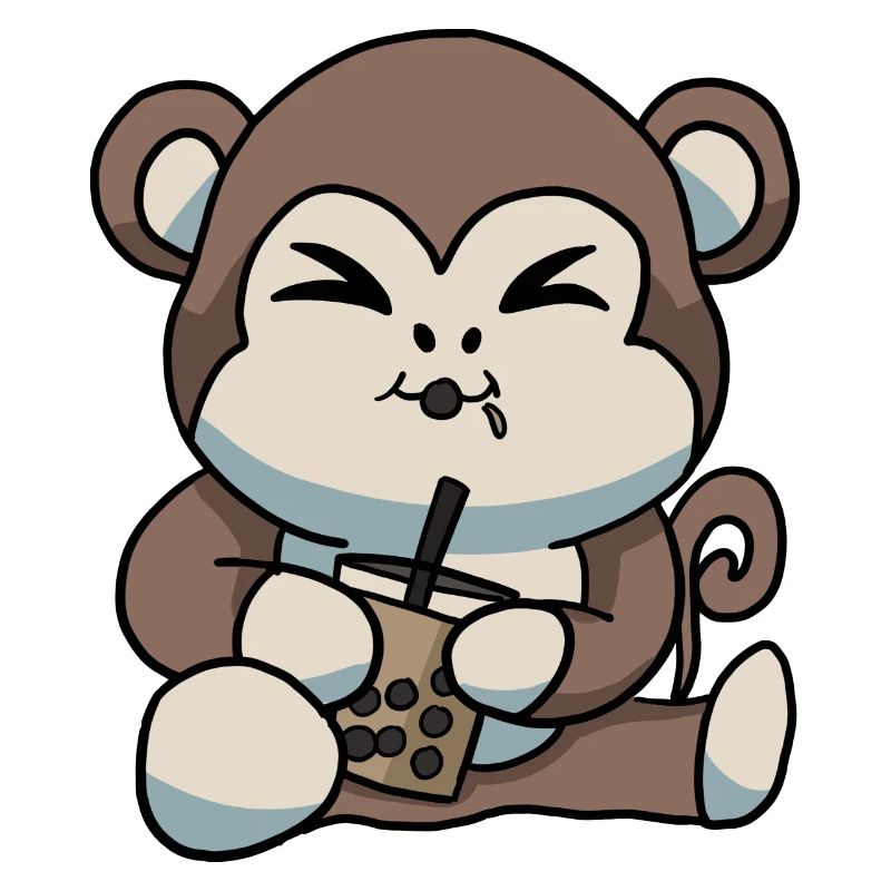 Anime Kawaii Bubble Tea Drinking Monkey Hand Drawn