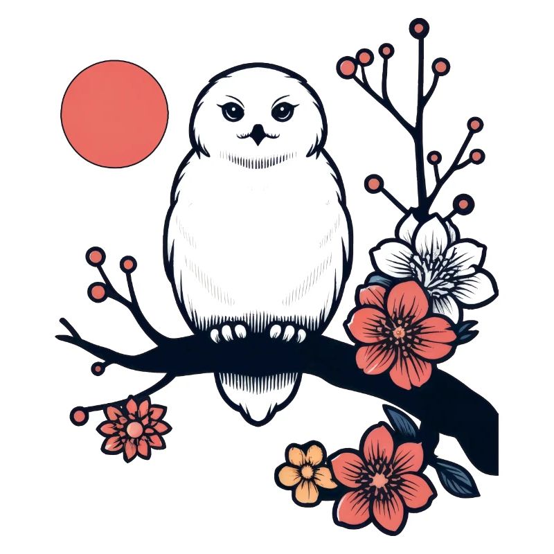 Snowy owl in spring moon night