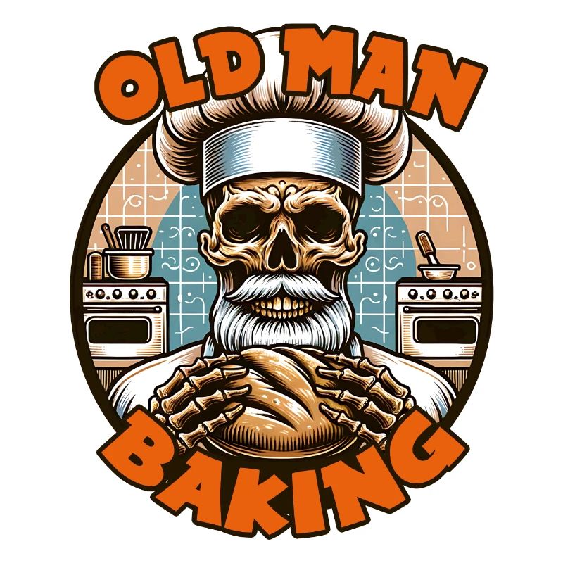 Old Man Baking Skull mit Bäckermütze mit Brot