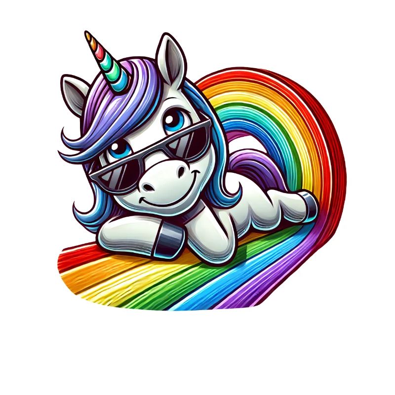 Cool unicorn rainbow riding waves relaxing