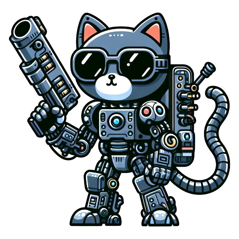 Cool chat cyborg dessin animé robot robot
