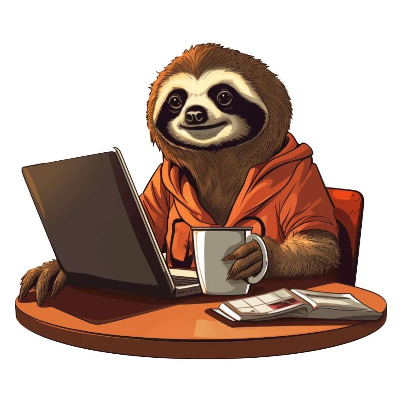 Sloth CEO - Relaxed Chef with Coffee and Lap