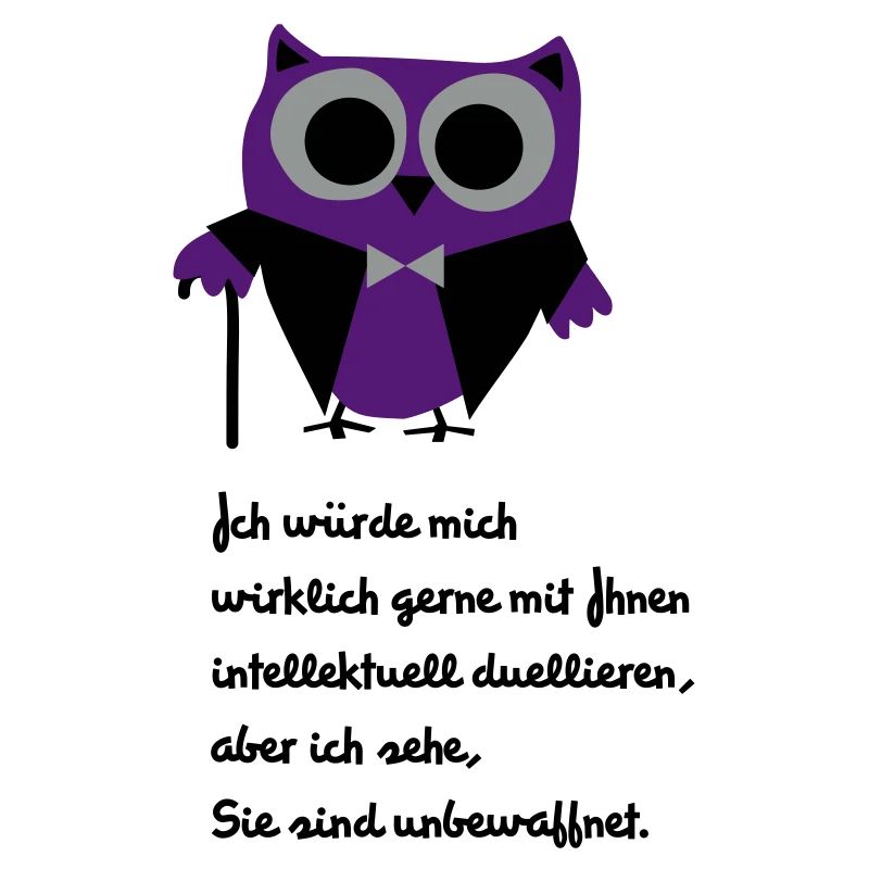 Owl, satire, saying "Intellectually duel"