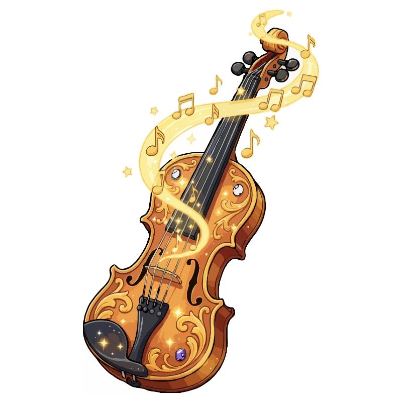 Golden Violin with musical notes