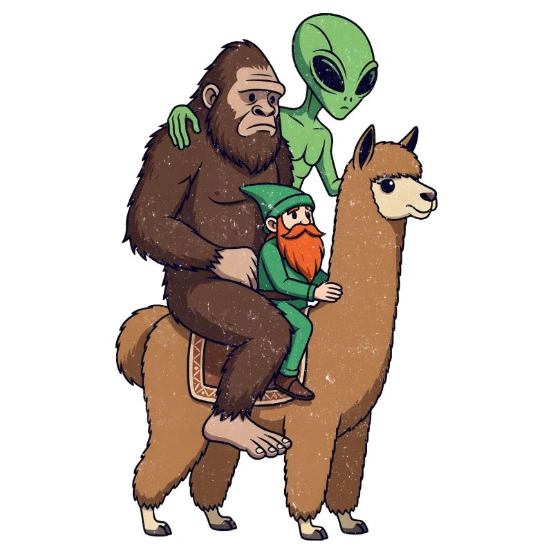 Sasquatch Elf Alien auf Lama