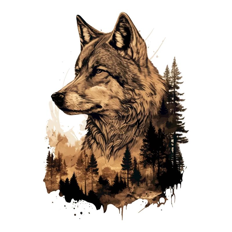 Wolf Wolf’s Head Nature Wilderness Forest Trees Art