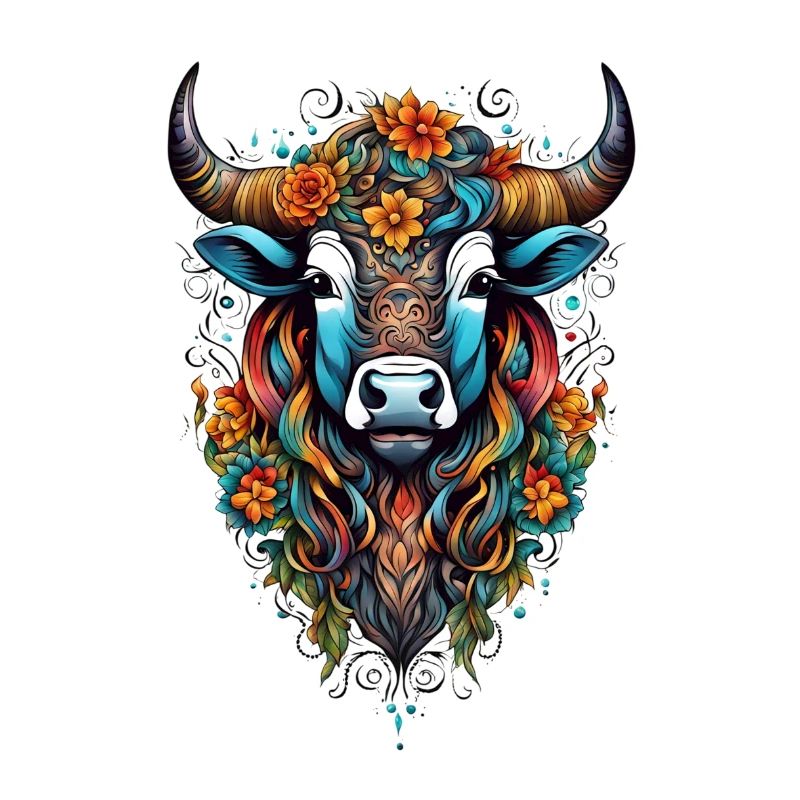 Bison couvert de fleurs dans un éclat de couleurs