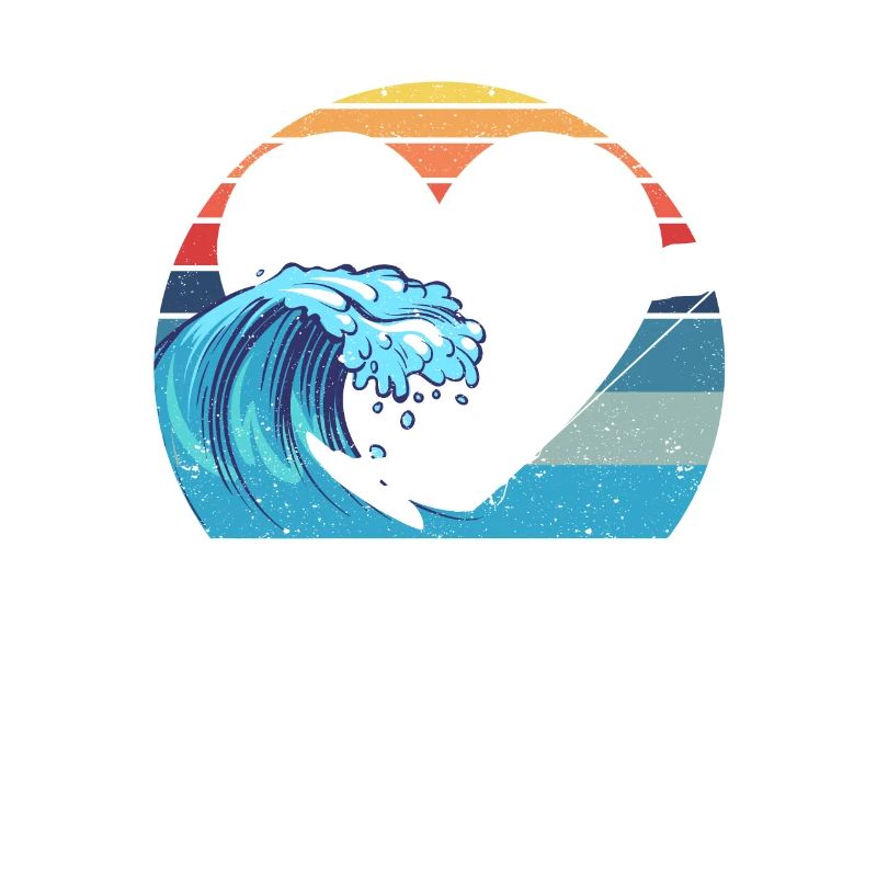 Retro Simplistic Heart Ocean Beach Lovers Surf