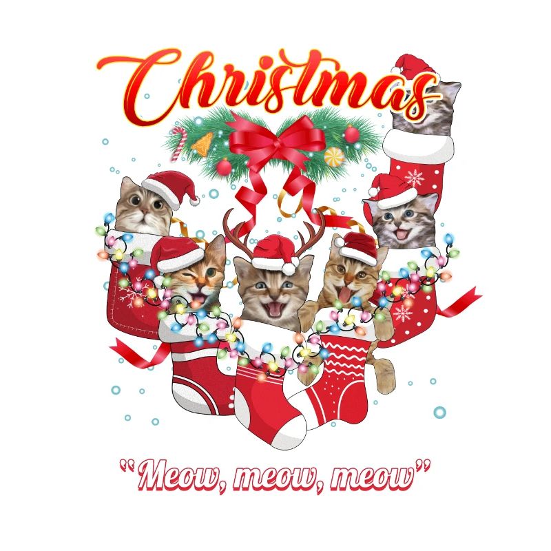 Drôle de chat Face Xmas Design, Joyeux chat de Noël