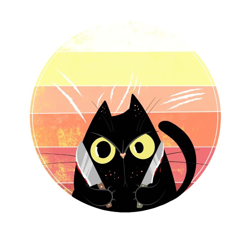 Verrückte Katze mit Messern