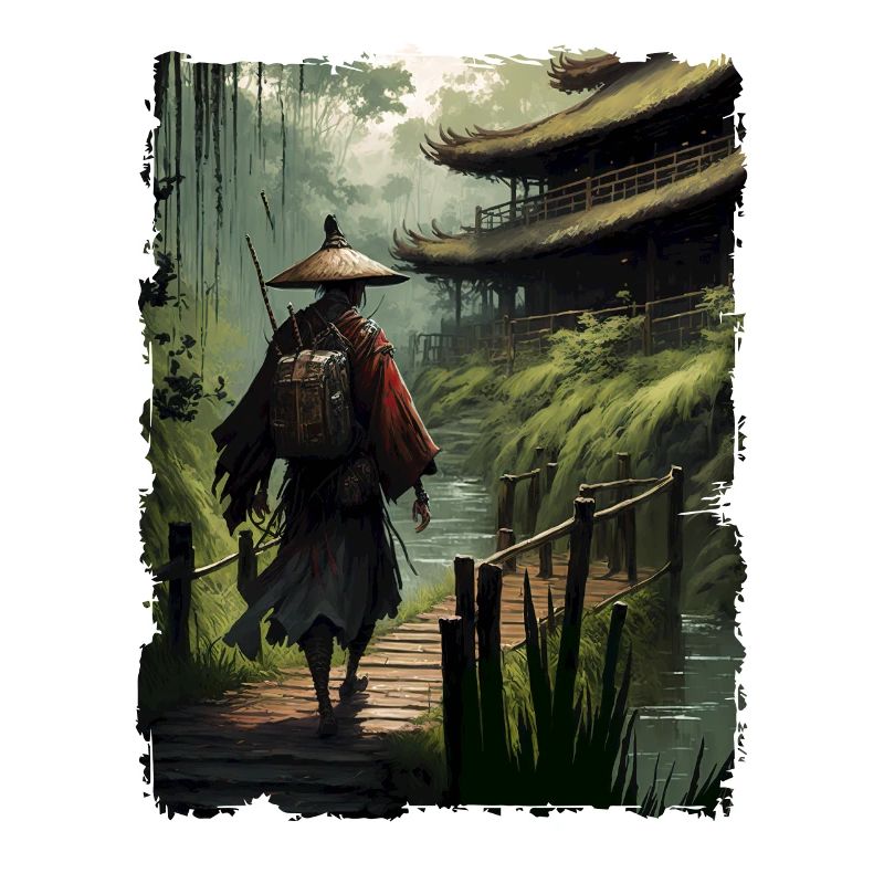 Samurai Japanischer Tempel Brücke Fluss
