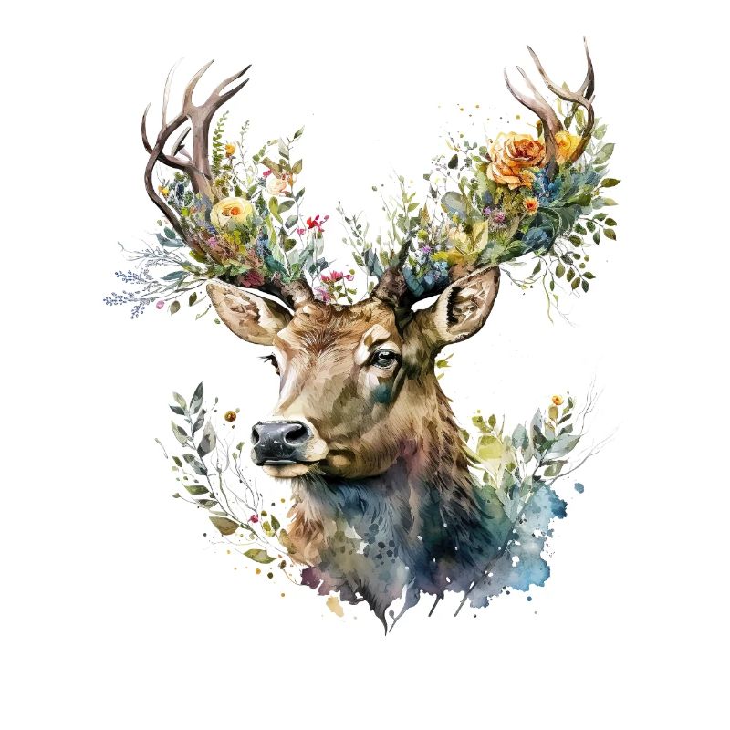 Hirsch mit Blumen