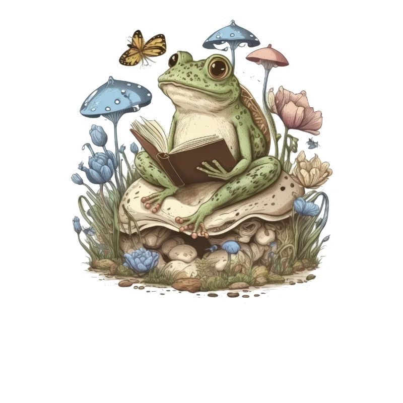 Lecture de grenouille champignon esthétique cottagecore blanc