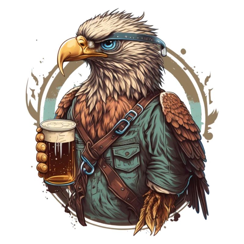Beer Drinking Eagle Cool Illustration