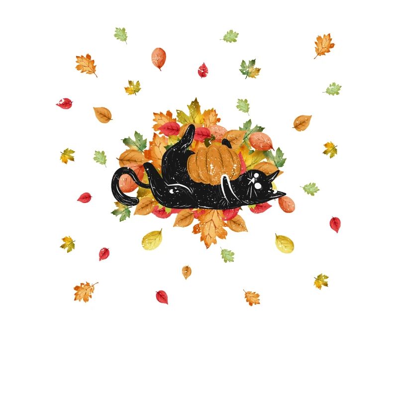 Mignon chat noir saison des feuilles d’automne