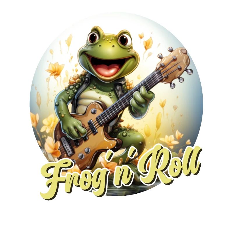 Funny frog with electric guitar and saying
