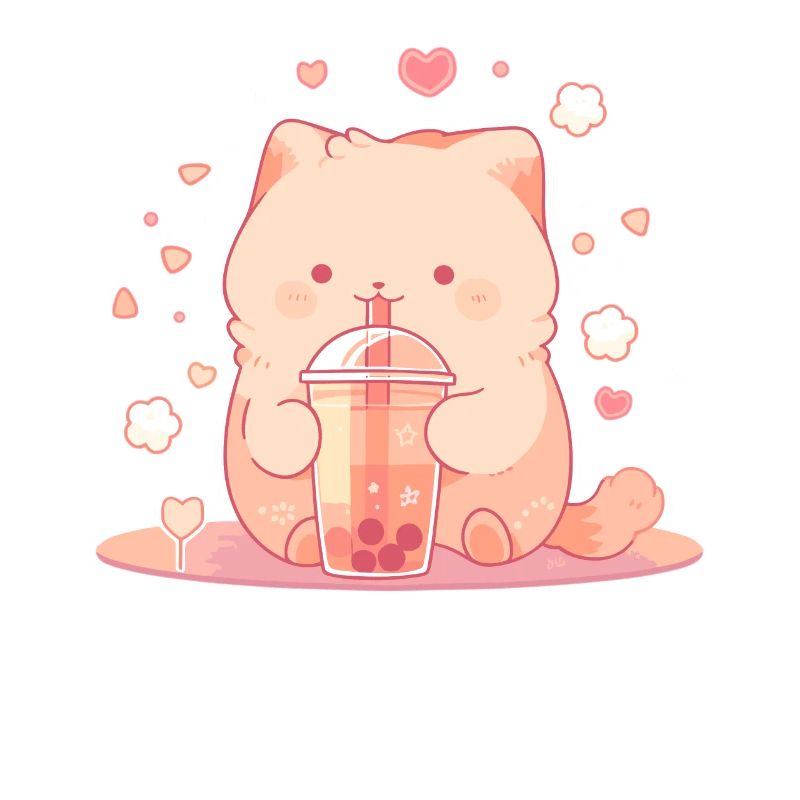 Kawaii Cat Drinks Boba Bubble Tea Chibi