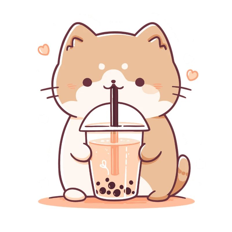 Kawaii Cat Drinks Boba Bubble Tea Chibi