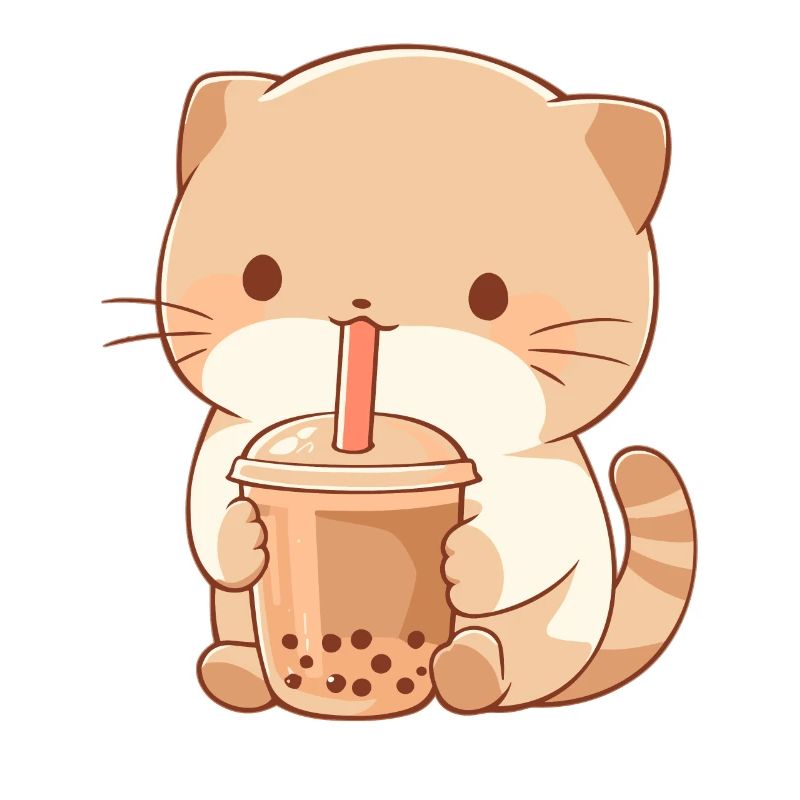 Kawaii Cat Drinks Boba Bubble Tea Chibi