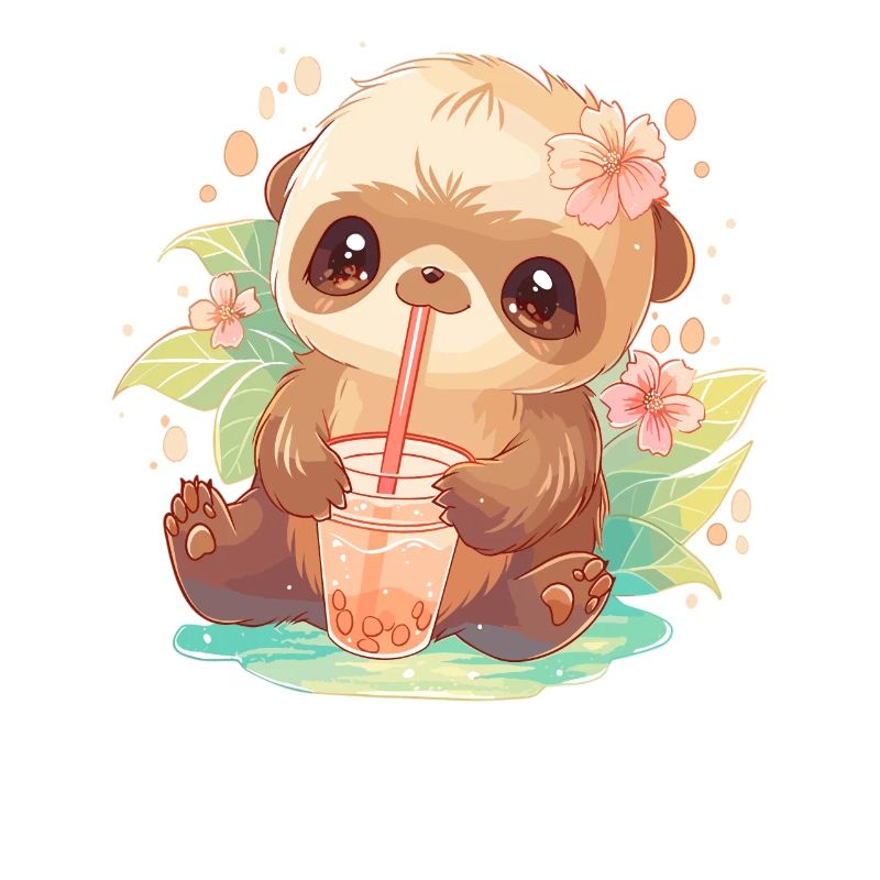 Kawaii Sloth Drinks Boba Bubble Tea Chibi