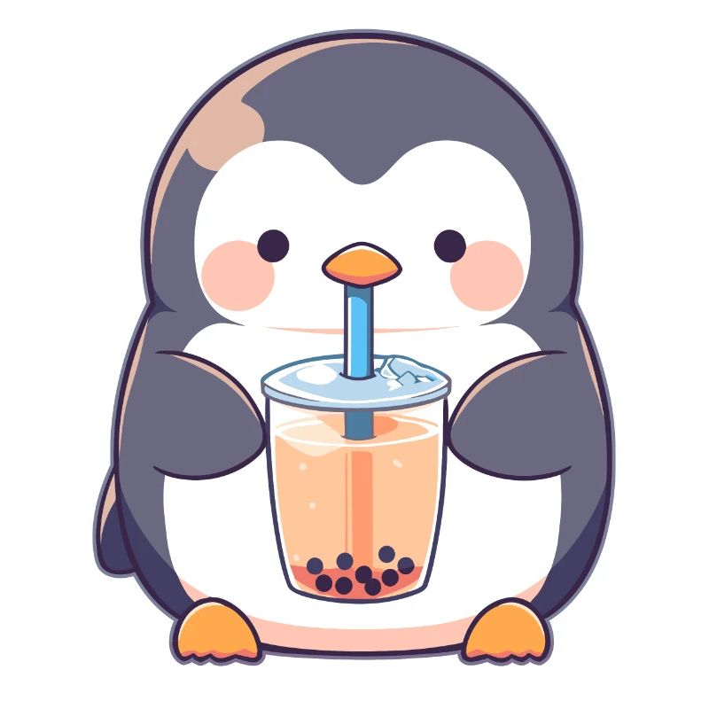 Kawaii Penguin Drinks Boba Bubble Tea Chibi