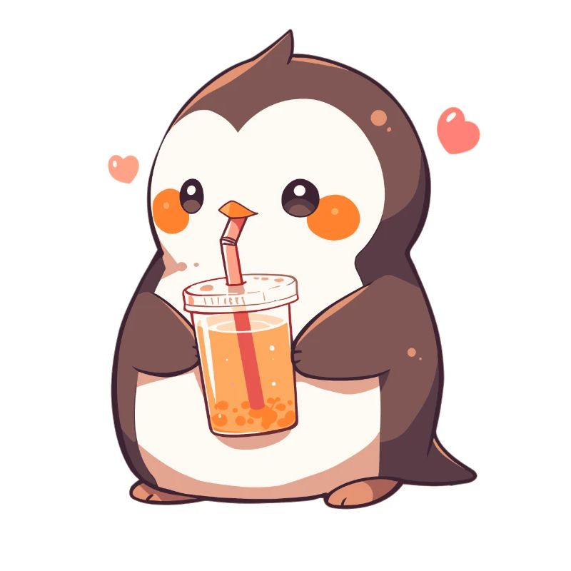 Kawaii Penguin Drinks Boba Bubble Tea Chibi