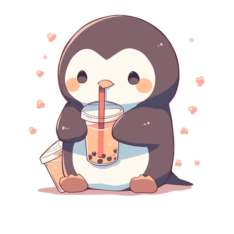 Kawaii Penguin Drinks Boba Bubble Tea Chibi