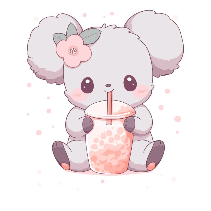Kawaii Koala Drinks Boba Bubble Tea Chibi