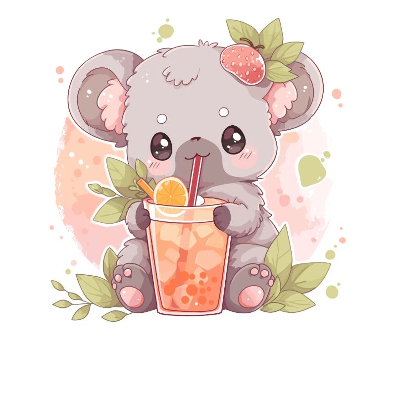 Kawaii Koala Drinks Boba Bubble Tea Chibi