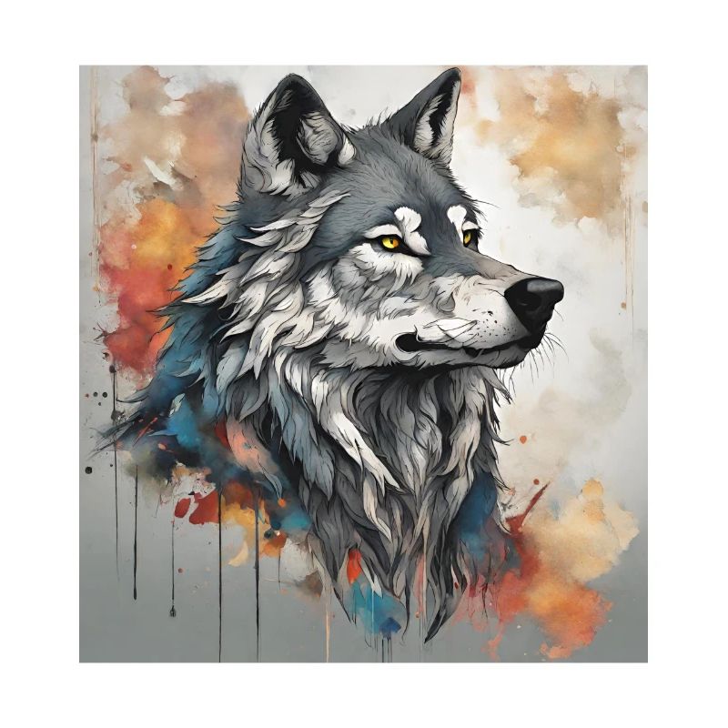 Wolf mit Farbflecken Hintergrund.