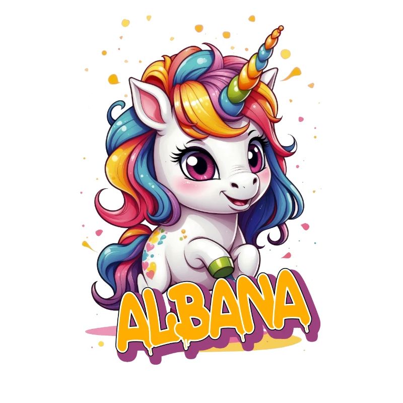 ALBANA - Schöner Mädchen Name mit süßem Einhorn