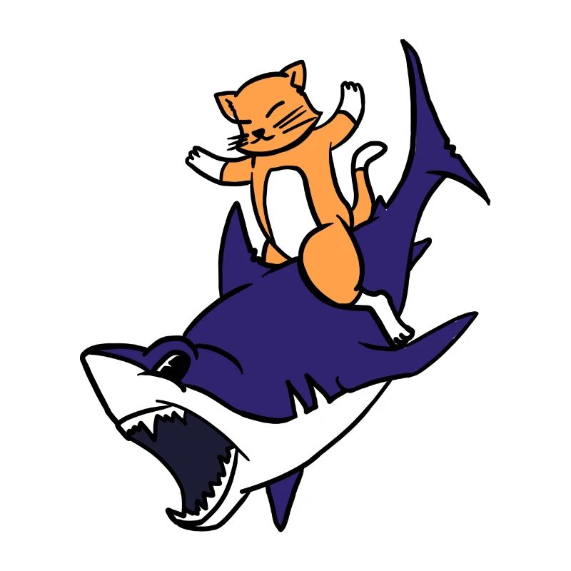 Kitten Riding A Shark Funny Cute Cat Graphic Pun
