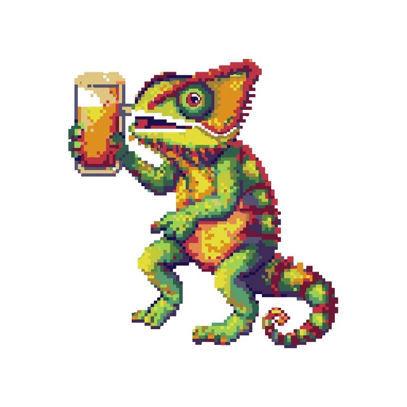 Caméléon bière pixel