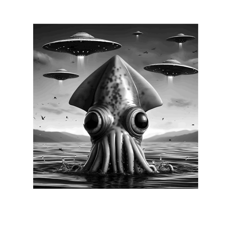 Squid Octopus Funny Graphic Selfie with UFOs Weird