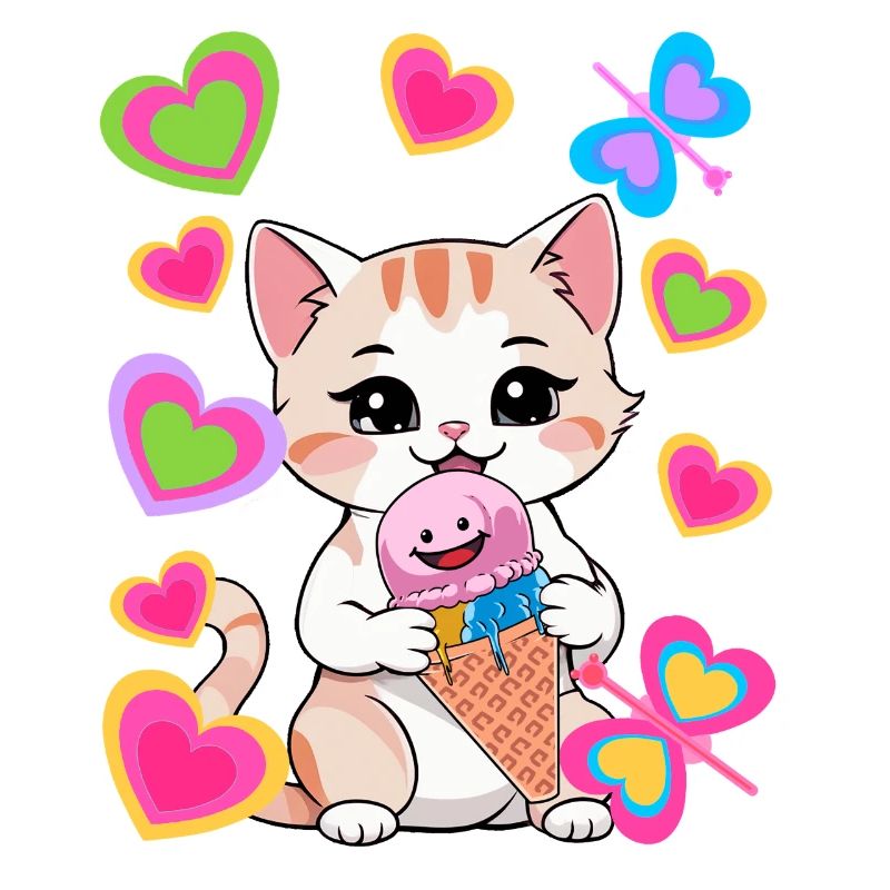 Katzen Katze Eis Eiskrem Kinder Kind Retro 80er
