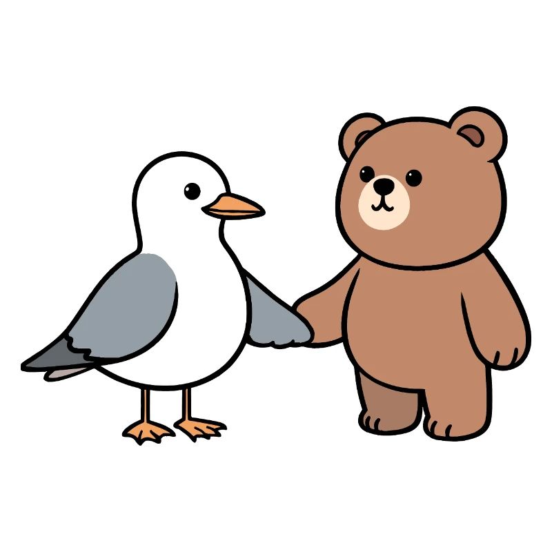 Moin Mouette Ours Amitié Amour Mains Tenant