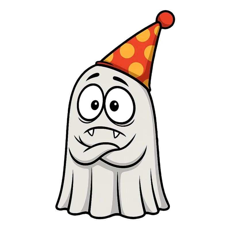 Griesgrämiger Geist mit Partyhut