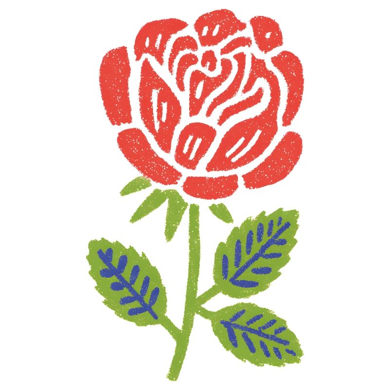 Rote Rose Grafik mit Blättern